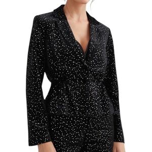 New & Other Stories Sequin Velvet Hourglass Blazer Jacket Black Silver Size 6